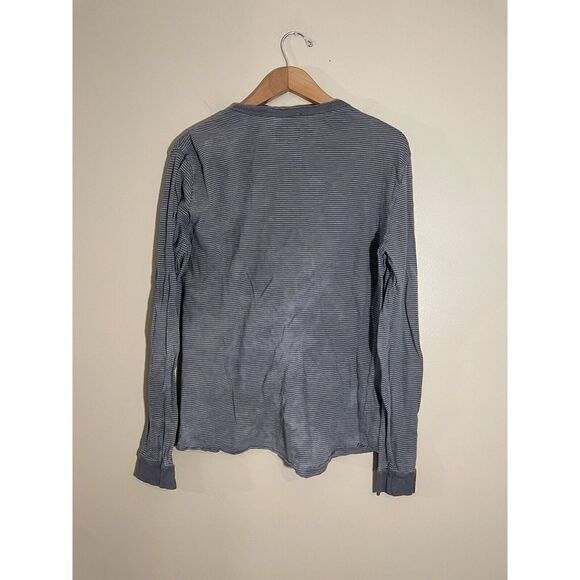 Marine Layer Double Knit Henley Men’s Medium Gray Stripes Long Sleeve Flaw Faded - Picture 3 of 7